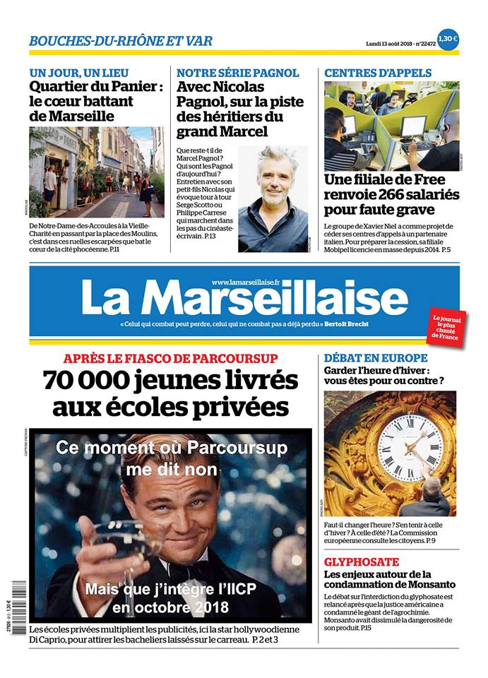 La Marseillaise, 13 août 2018