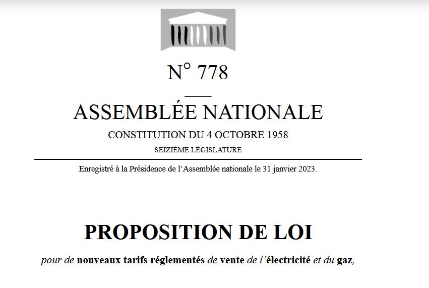 Proposition de loi n°778 pour de nouveaux tarifs réglementés de vente de l'électricité et du gaz {HTML}