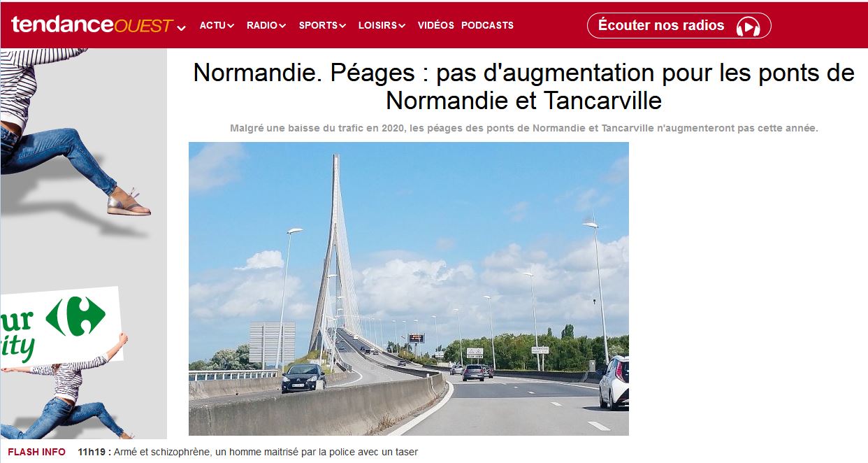 Normandie. Péages : pas d'augmentation pour les ponts de Normandie et Tancarville {HTML}