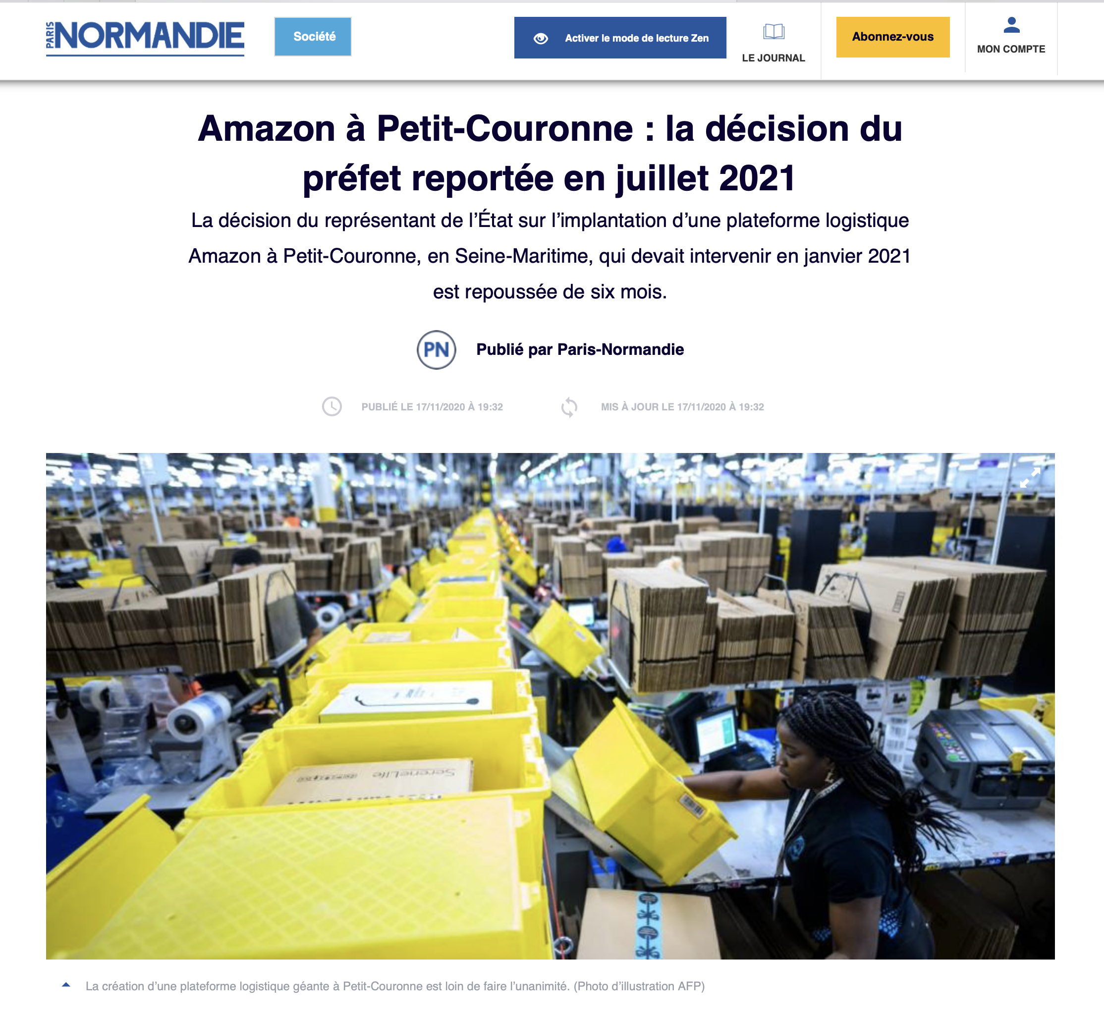 Amazon à Petit-Couronne : la décision du préfet reportée en juillet 2021 {HTML}