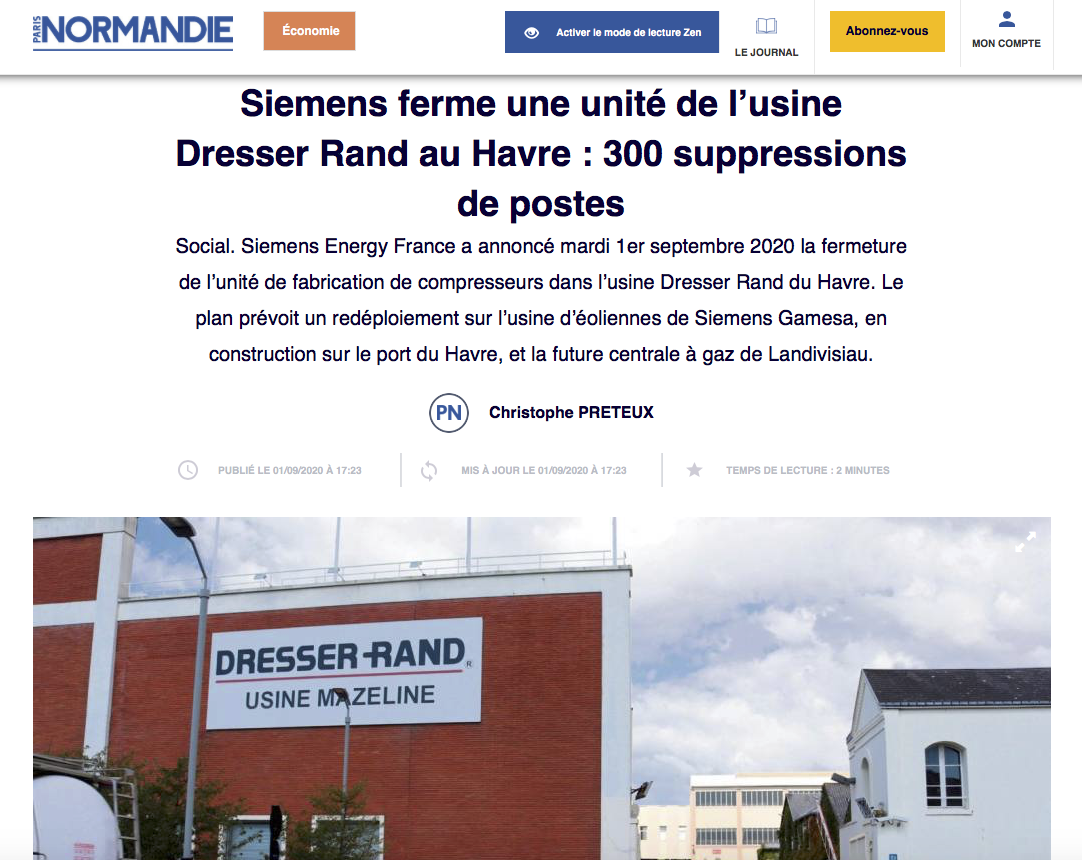 Siemens ferme une unité de l'usine Dresser Rand au Havre : 300 suppressions de postes {HTML}