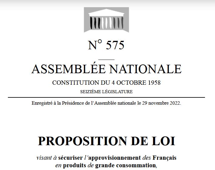 Proposition de loi n°575 visant à sécuriser l'approvisionnement des Français en produits de grande consommation {HTML}