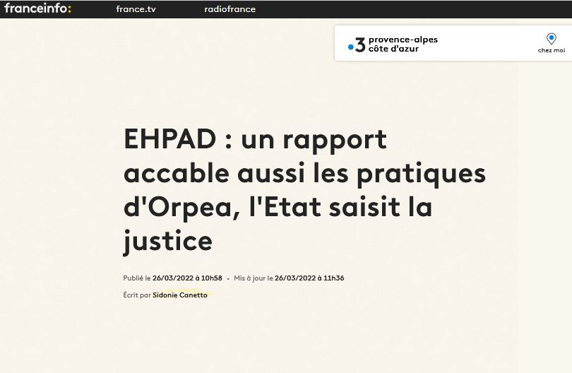 EHPAD : un rapport accable aussi les pratiques d'Orpea, l'Etat saisit la justice {HTML}