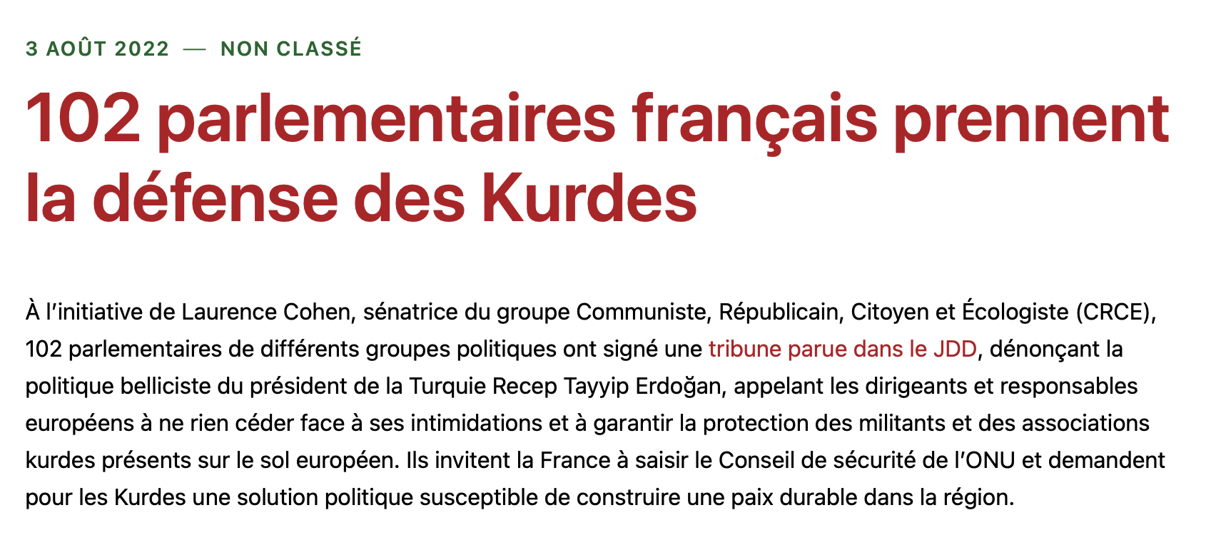 102 parlementaires français prennent la défense des Kurdes - Amitiés kurdes de Bretagne {HTML}