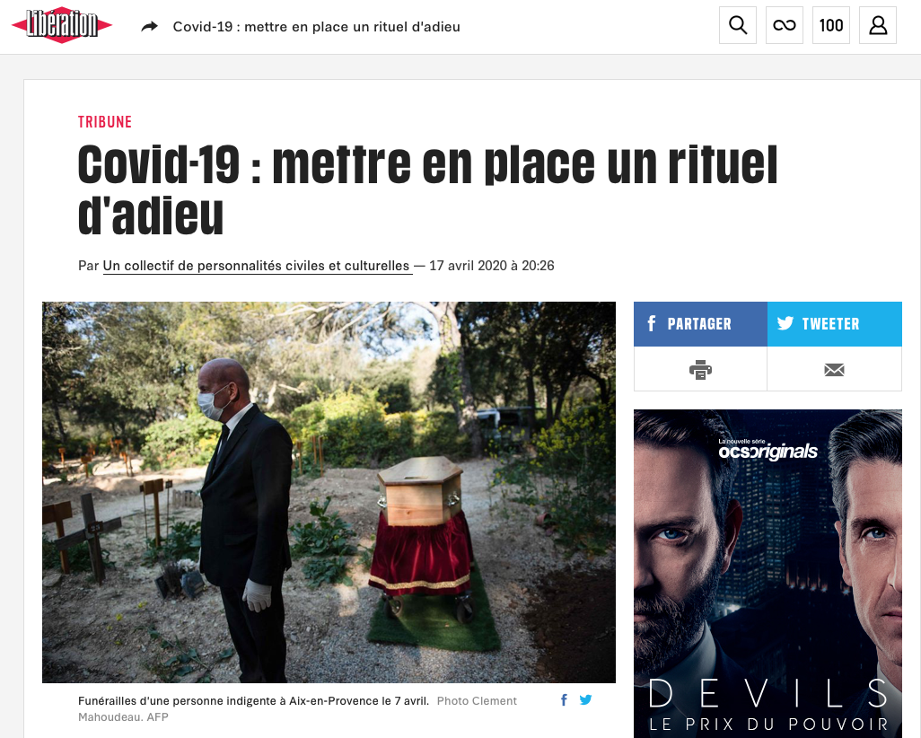 Covid-19 : mettre en place un rituel d'adieu - Libération {HTML}