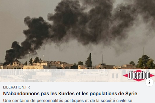 N'abandonnons pas les Kurdes et les populations de Syrie - Libération {HTML}